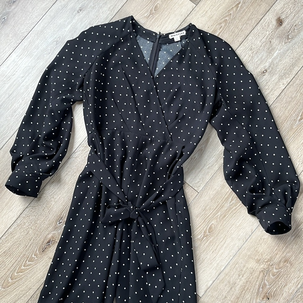 Whistles Polka Dot Jumpsuit Black & White Long Sleeve and Belted - Picture 2 of 16